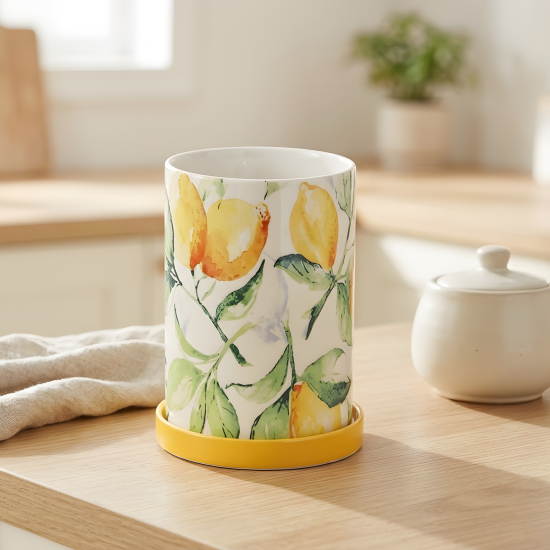 Lemon Pattern Porcelain Utensil Holder Small